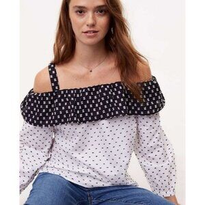 Loft Cold Shoulder Textured Polka dot top Black & White Size S